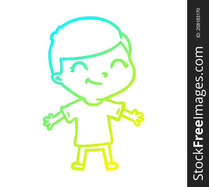 cold gradient line drawing of a cartoon boy smiling