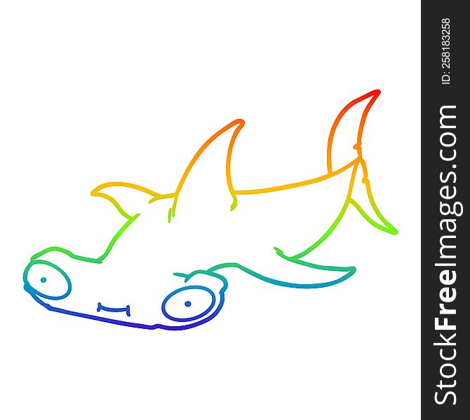 rainbow gradient line drawing of a cartoon hammerhead shark