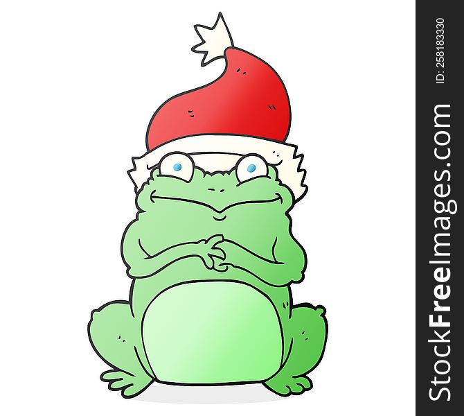 freehand drawn cartoon frog wearing christmas hat