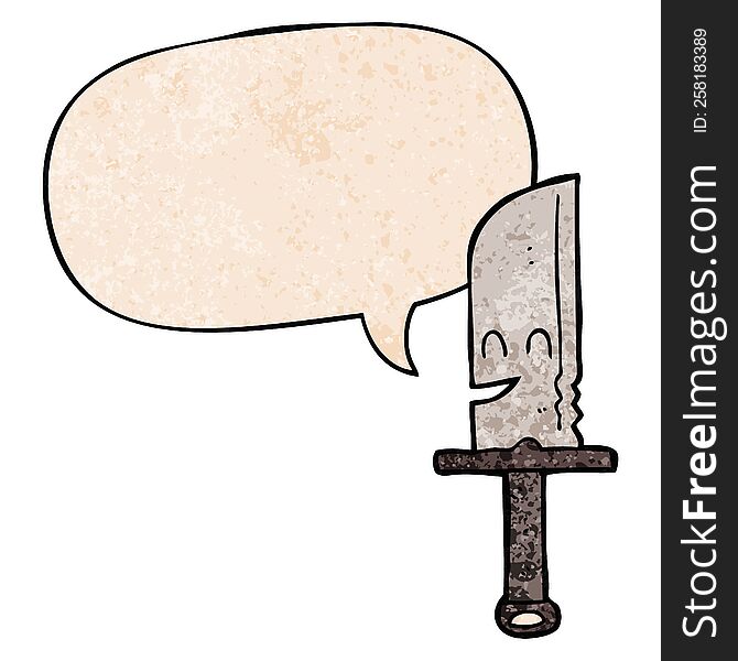 Cartoon Knife And Speech Bubble In Retro Texture Style