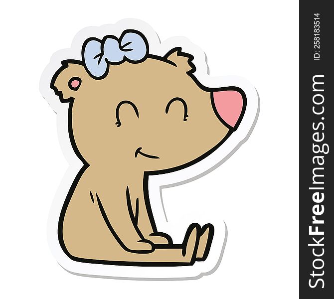 Sticker Of A Sitting Female Bear Cartoon