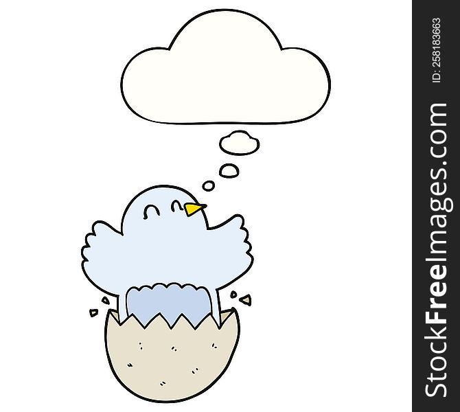 cartoon hatching chicken with thought bubble. cartoon hatching chicken with thought bubble
