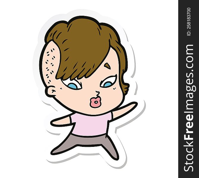 Sticker Of A Cartoon Surprised Girl Pointing