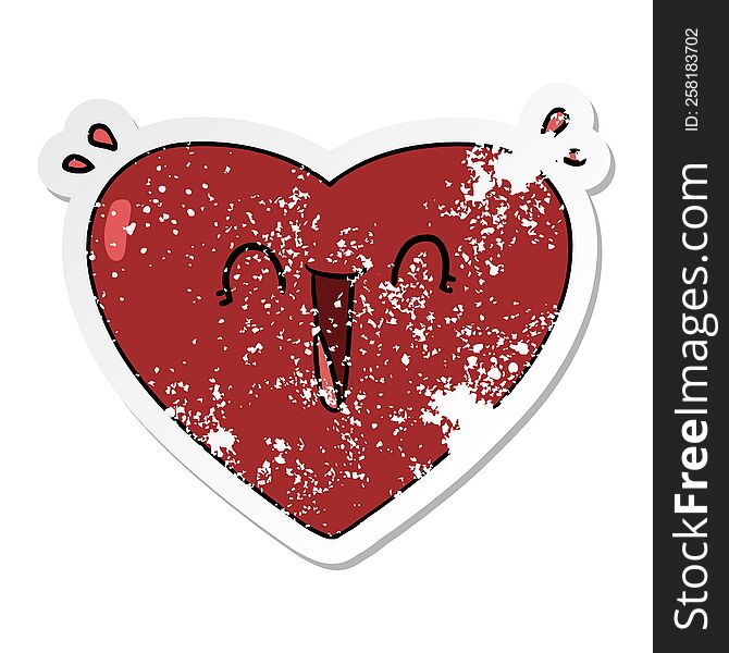 distressed sticker of a cartoon happy heart