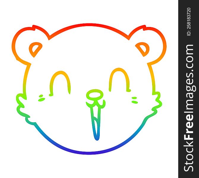 rainbow gradient line drawing of a cute cartoon teddy bear face