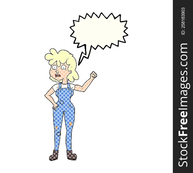 freehand drawn comic book speech bubble cartoon woman shaking fist