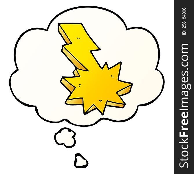 cartoon lightning strike with thought bubble in smooth gradient style