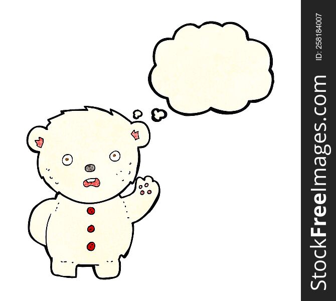 cartoon unhappy polar teddy bear with thought bubble