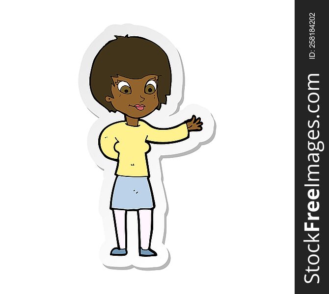 Sticker Of A Cartoon Welcoming Woman