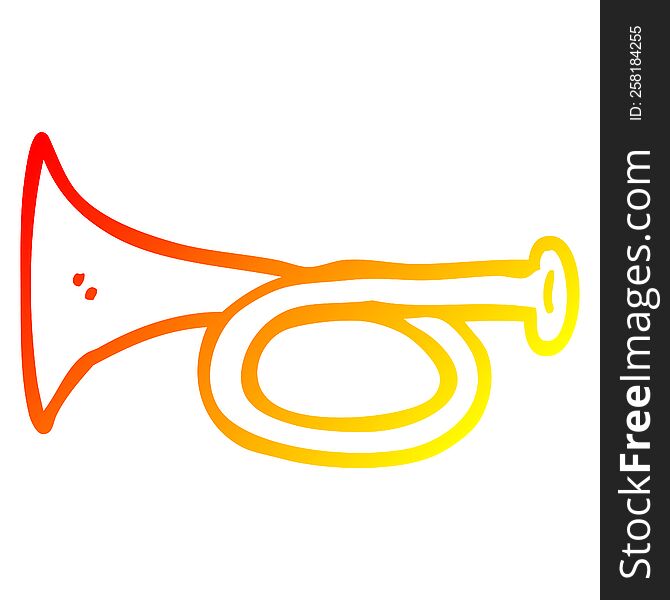warm gradient line drawing of a cartoon metal trumpet