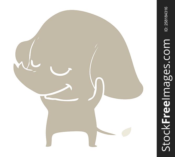 Flat Color Style Cartoon Smiling Elephant