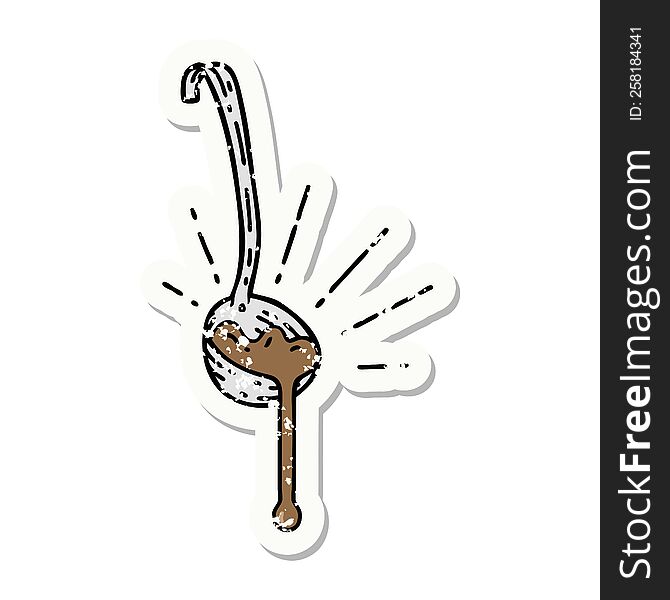 Grunge Sticker Of Tattoo Style Ladle Of Gravy