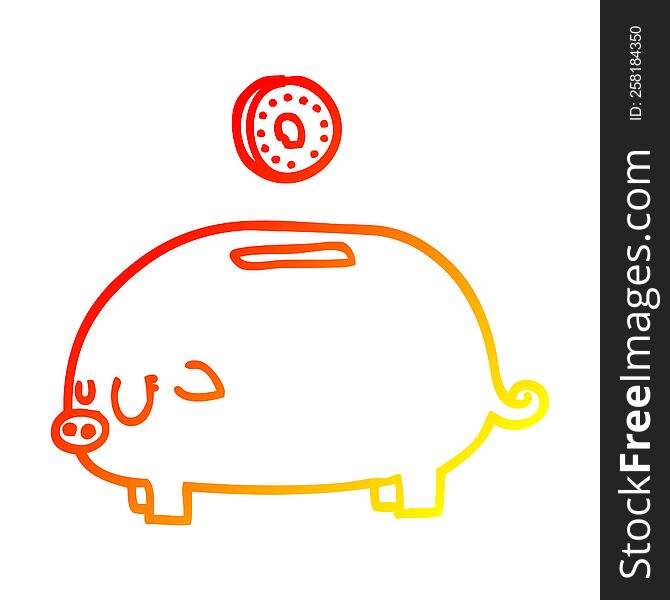 Warm Gradient Line Drawing Cartoon Piggy Bank