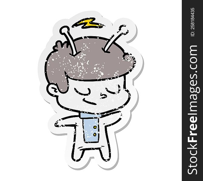 Distressed Sticker Of A Friendly Cartoon Spaceman
