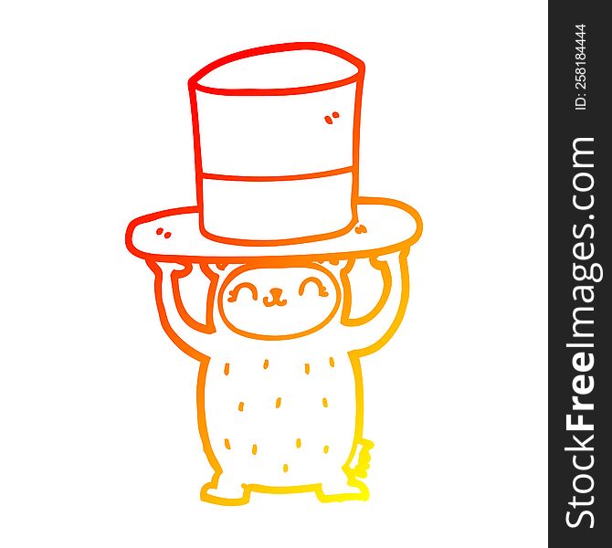 Warm Gradient Line Drawing Cartoon Bear With Giant Hat