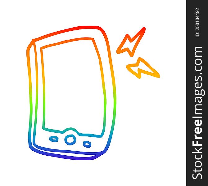 rainbow gradient line drawing of a cartoon mobile phone