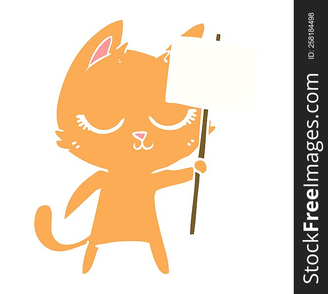 Calm Flat Color Style Cartoon Cat With Placard