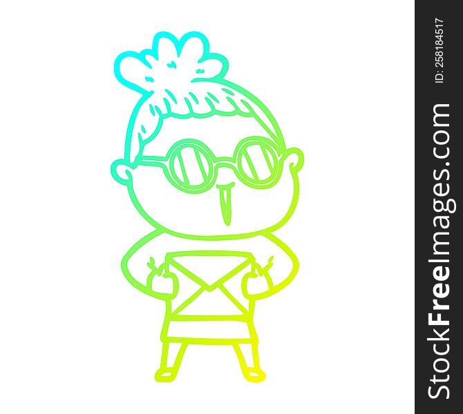 cold gradient line drawing of a cartoon woman wearing spectacles