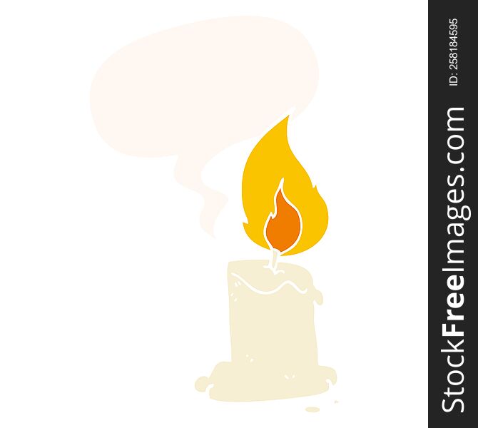 Cartoon Candle And Speech Bubble In Retro Style