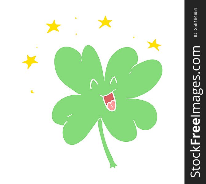 happy flat color style cartoon four leaf clover