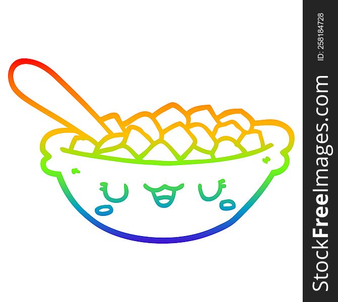 Rainbow Gradient Line Drawing Cute Cartoon Bowl Of Cereal