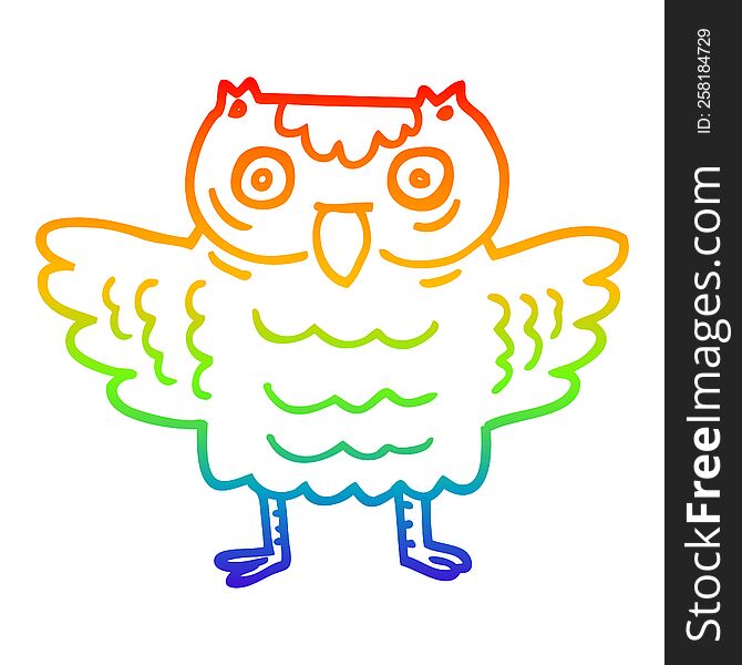 Rainbow Gradient Line Drawing Cartoon Funny Owl