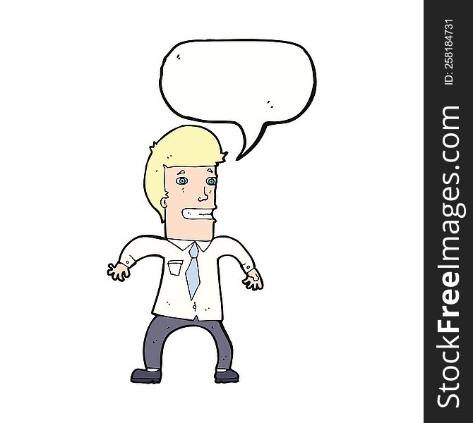 cartoon nervous businessman with speech bubble