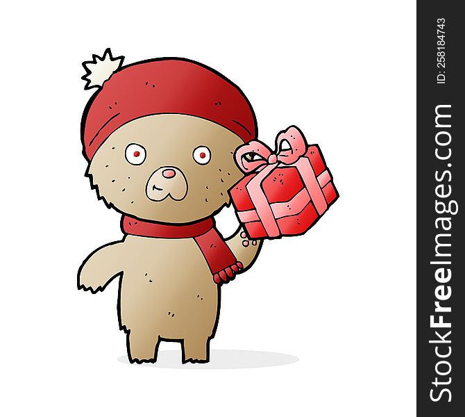 Cartoon Christmas Teddy Bear With Present