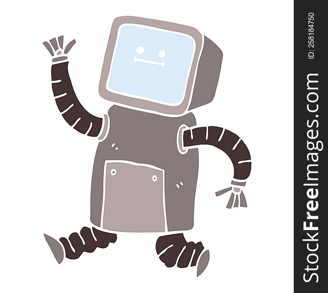 Flat Color Illustration Cartoon Robot Running
