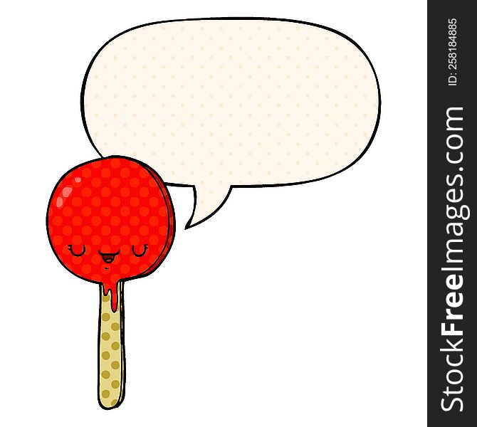 Cartoon Candy Lollipop And Speech Bubble In Comic Book Style