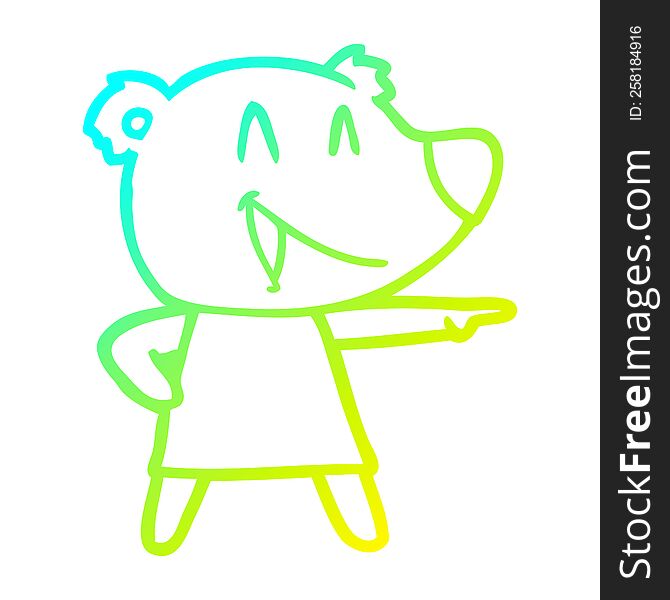 Cold Gradient Line Drawing Cartoon Bear In Dress Laughing And Pointing