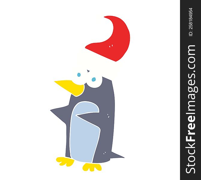 Flat Color Illustration Of A Cartoon Christmas Penguin