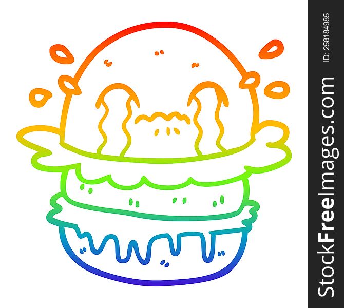 Rainbow Gradient Line Drawing Cartoon Crying Fast Food Burger