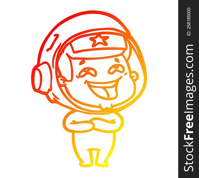Warm Gradient Line Drawing Cartoon Laughing Astronaut