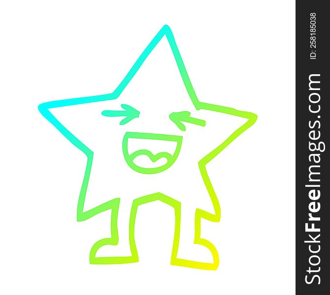 cold gradient line drawing of a cartoon laughing star character