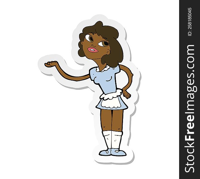 Sticker Of A Cartoon Waitress Serving