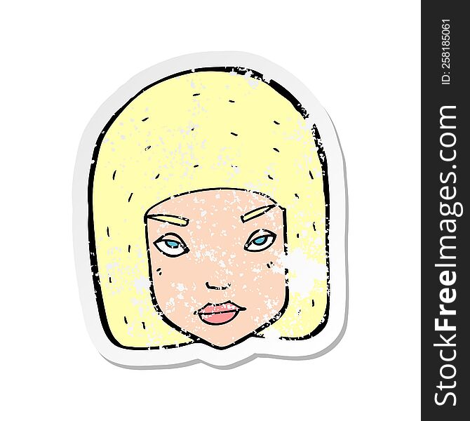 Retro Distressed Sticker Of A Cartoon Annoyed Female Face