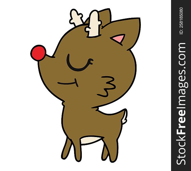 freehand drawn cartoon of cute red nosed reindeer