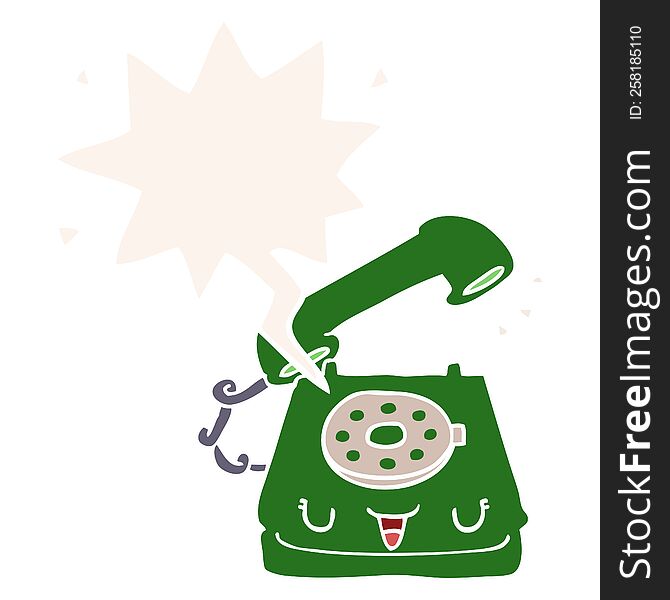 cute cartoon telephone and speech bubble in retro style