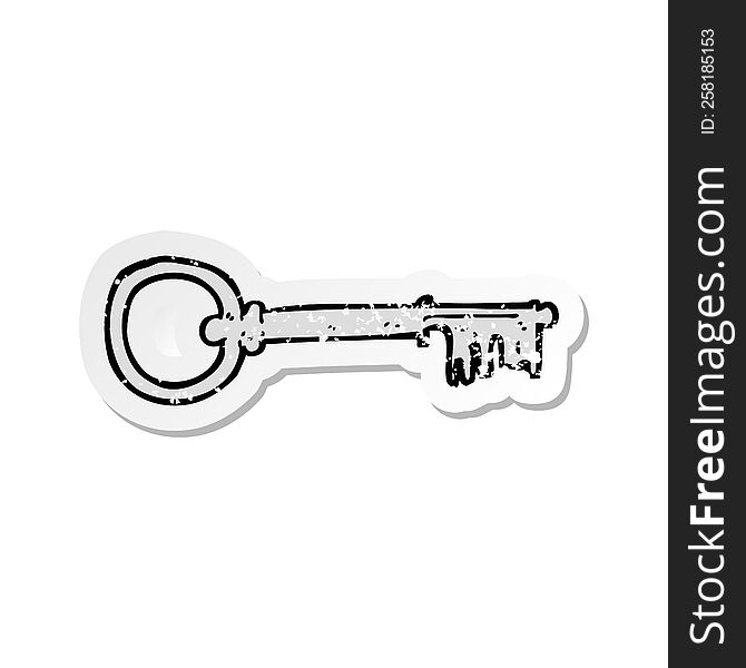 Retro Distressed Sticker Of A Cartoon Key