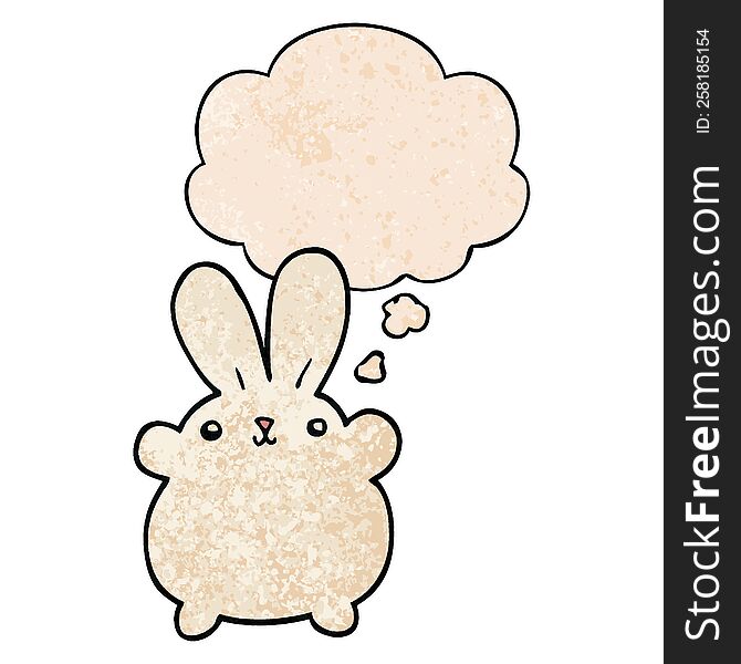 Cute Cartoon Rabbit And Thought Bubble In Grunge Texture Pattern Style