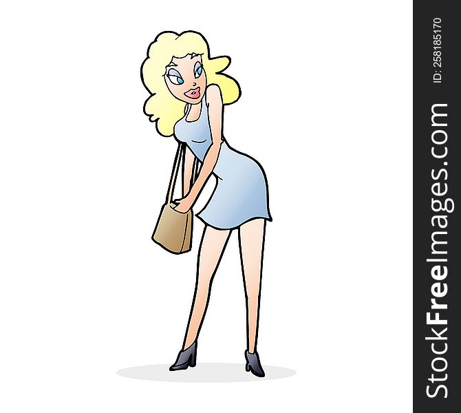 cartoon woman looking in handbag