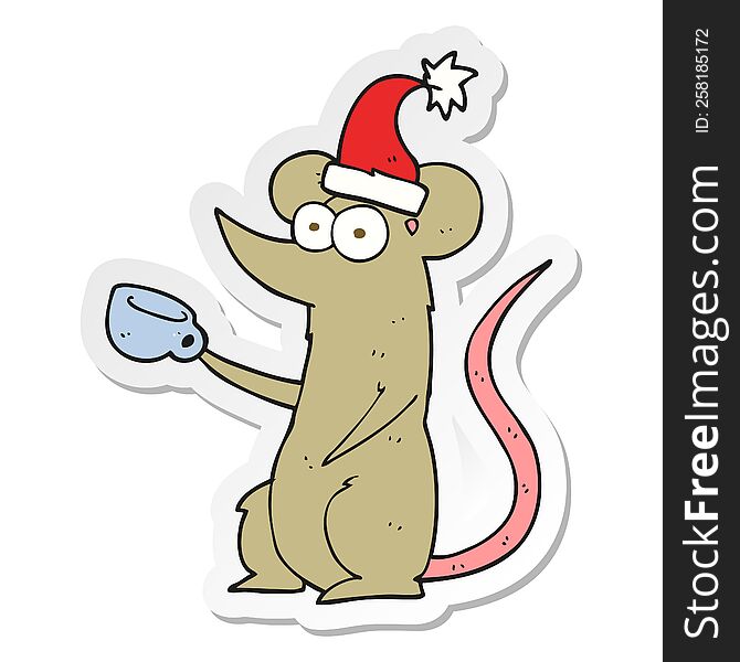 sticker of a cartoon mouse wearing christmas hat