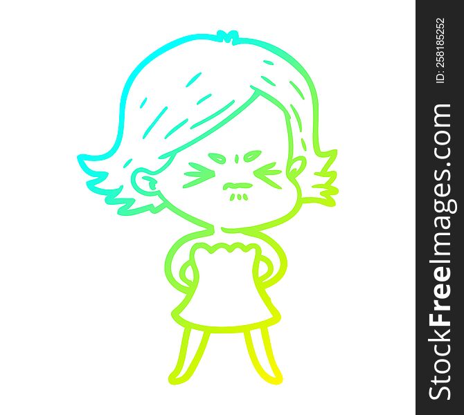 cold gradient line drawing of a cartoon angry woman