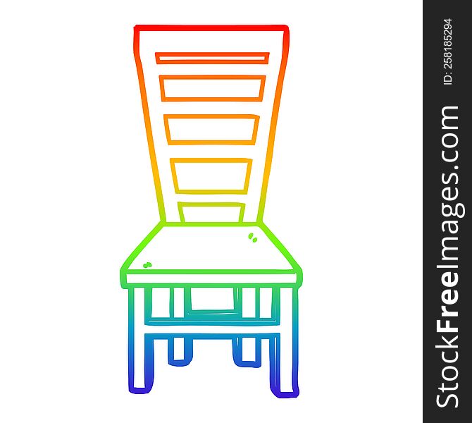 rainbow gradient line drawing old wooden chair cartoon