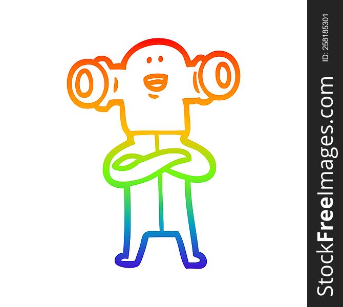 Rainbow Gradient Line Drawing Friendly Cartoon Alien
