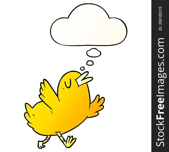 Cartoon Happy Bird And Thought Bubble In Smooth Gradient Style