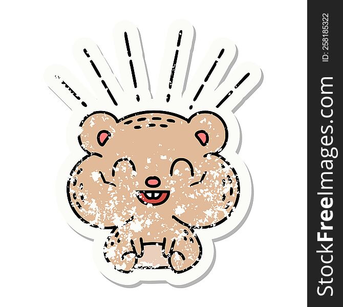 worn old sticker of a tattoo style happy hamster. worn old sticker of a tattoo style happy hamster