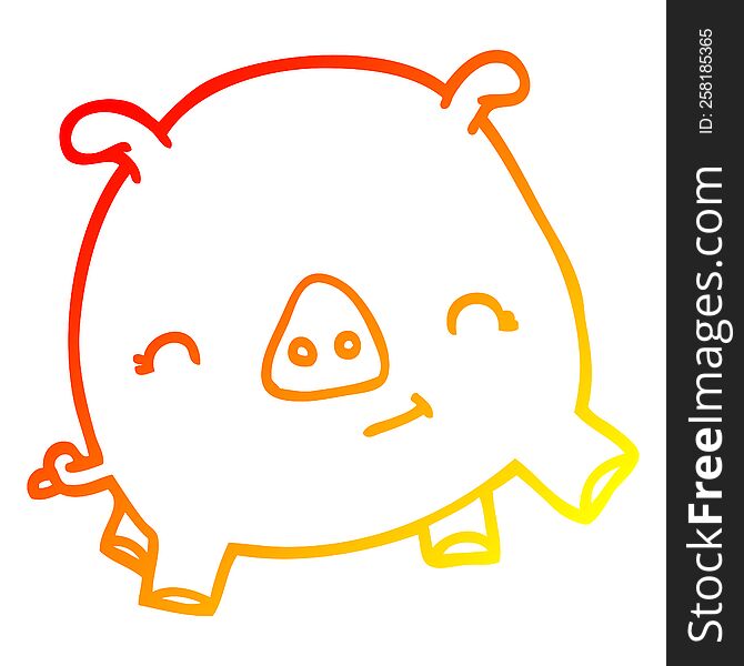 Warm Gradient Line Drawing Cartoon Happy Pig