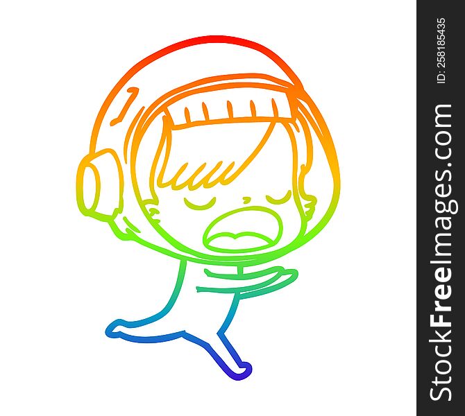 Rainbow Gradient Line Drawing Cartoon Astronaut Woman Running